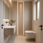 Concealed toilet brush holder recessed into bathroom wall, tile-finished