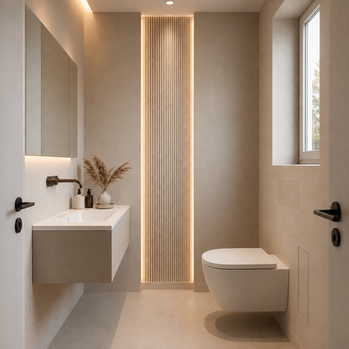 Concealed toilet brush holder recessed into bathroom wall, tile-finished